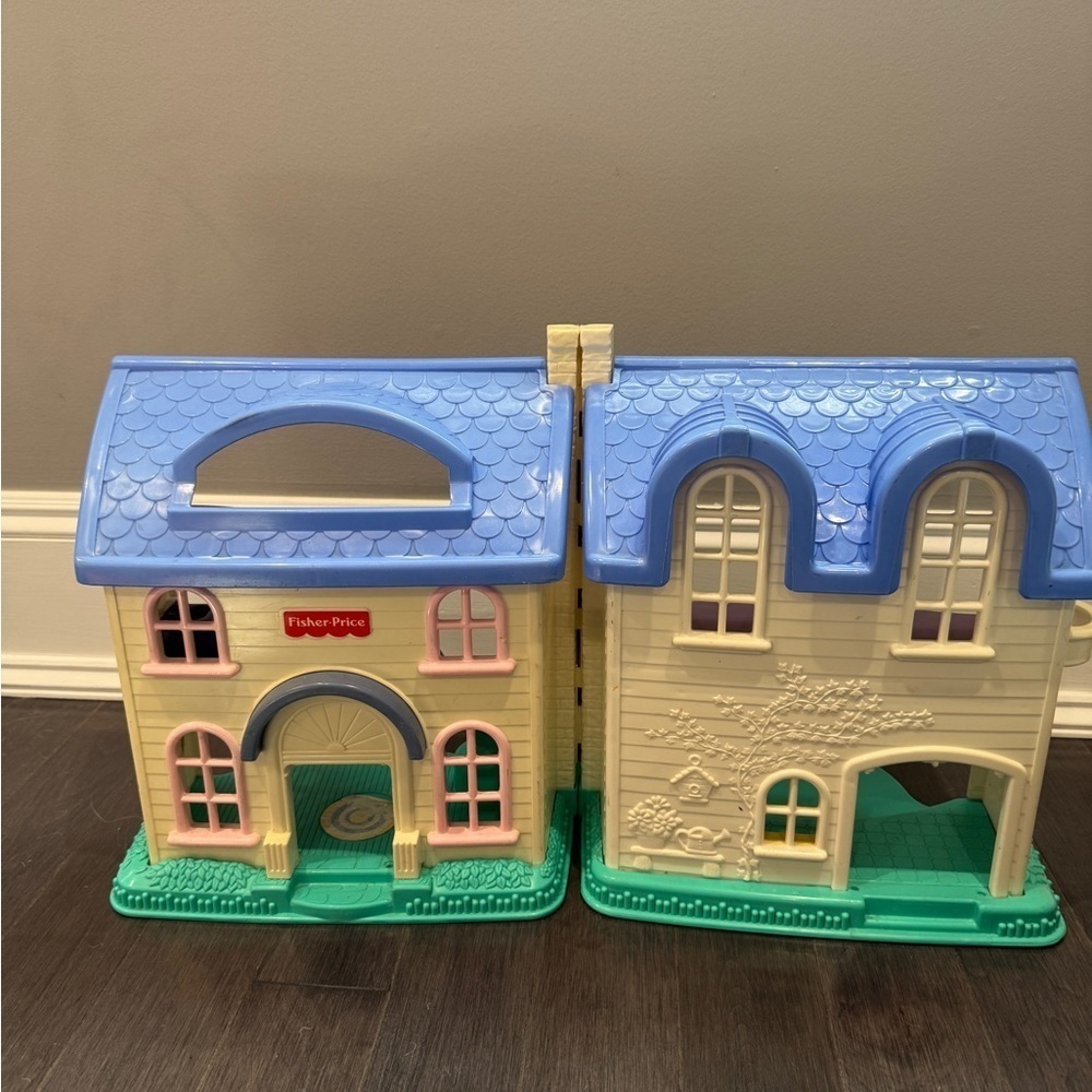 VINTAGE Fisher-Price Blue and Off White Cream Dollhouse Playhouse